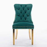 MOOLSUN Velvet Dining Chairs Set of 6, High Back Side Chairs, Modern Padded High-End Tufted Upholstered Chairs with Button-Tufted Back & Rear Pull Tabs, Gold Plated Leg E-Green(Gold Plated Leg)