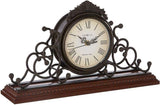 Howard Miller Waucedah Mantel Clock II 549-618 – Wrought-Iron Frame, Antique Warm-Grey Finish, Windsor Cherry Finish, Decorative Molding, Quartz Movement