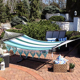 Sunnydaze Woven Double Hammock for Outside with Crocheted Edges and Spreader Bars - 600-Pound Weight Capacity Outdoor Hammock for Trees - Lagoon Stripes