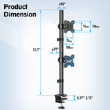 MOUNTUP Dual Monitor Stand, Vertical Monitor Mount for 2 Max 32 inch Stack Screen Monitors, Height Adjustable, Swivel, Tilt Monitor Desk Mount with C Clamp Grommet Base, Home Office