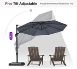 PURPLE LEAF Cantilever Umbrella 10 Feet Round 360° Rotation Light Grey