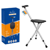 BigAlex Alloy Folding Cane with Seat, Lightweight Adjustable Walking Cane with Seat, Cane Seat with LED for Woman/Man, Comfortable Handle and 3 Non-Slip Legs, Walking Stick for Seniors,Silver