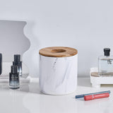 Polytree Marble White Mini Trash Can with Bamboo Lid,Small Countertop Trash Can,Desk Trash Can,Table top Mini Garbage Cans,Resin Tiny Waste Basket