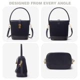 Small Bucket Bags for Women, Vintage Faux Suede Purse with Crossbody Strap, Top-Handle Handbags Shoulder Bag for Fall Winter (Black)