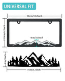 NJNYLLC Mountain License Plate Frames - Plastic Car Tag Holders with Raised Mountain Design, White on Black, 2 Pack 2 Hole with Screws & Caps, Mountain Vinyl Sticker Included