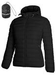ATLASLAVA Women's Packable Puffer Jacket Hooded LightWeight Down Coat Winter Windproof Warm Quilted Short Black L