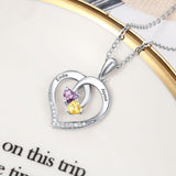 Oseew Personalized 2 Heart Birthstone Necklace for Women 10K 14K 18K Solid Gold Engraved Name Birthstone Necklace Birthday Christmas Mother's Day Jewelry Gifts for Her