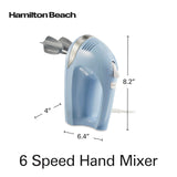 Hamilton Beach 6-Speed Electric Hand Mixer with Whisk, Dough Hooks and Easy Clean Beaters, Powerful 275 Watt Motor, Snap-On Storage Case, Blue
