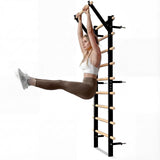 GMWD Swedish Ladder, Wood Stall Bar, Suspension Trainer with Pull-Up Bar and Dip Bar Attachments, Wooden Stall Bar with 9 Strategic Rods for Core Strengthening