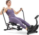 Sunny Health & Fitness Smart Compact Full Motion Rowing Machine, Full-Body Workout, Extra-Long Rail, 350 LB Weight Capacity