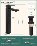 KUZOR Tall Bathroom Vessel Sink Faucet with Pop-Up Drain, Matte Black