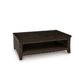 Signature Design by Ashley Drakes Beach Outdoor Coffee Table, Resin Wicker with Aluminum Frame and Wood‑Look Finish for Patio, Deck and Poolside Seating, 48" x 30"