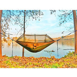 Single & Double Camping Hammock with Net, Portable Outdoor Tree Hammock 2 Person Hammock for Camping Backpacking Survival Travel, 10ft Hammock Tree Straps and 2 Carabiners, Easy to Setup