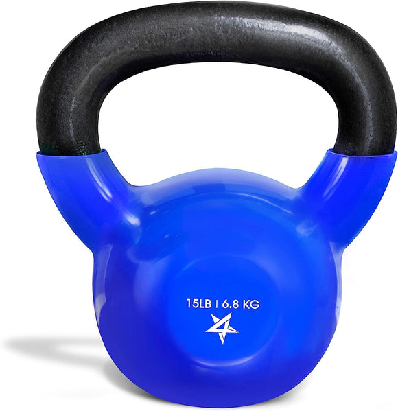 Yes4All 15 lb Kettlebell Weight Vinyl Coated Cast Iron for Dumbbell Weights Exercises, Gym, Fitness, Full Body Workout Equipment Push up, Grip and Strength Training, Blue Yes4All