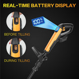 Battery Operated Cordless Tiller for Gardening with 4.0Ah Battery & Charger - Up to 60 Minutes Runtime, 9in Tilling Width & 7in Depth, Lightweight Small Powered Rototiller for Patio Pots, Raised Beds