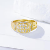 Oseew Custom Round Cut Moissanite Rings Wedding for men Hip Hop Iced Out Luxury Men's Moissanite Ring sterling silver/ 10k 14k 18k gold square frame Design (yellow gold)