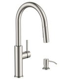 FORIOUS Kitchen Faucet with Soap Dispenser, Modern Brushed Nickel, Single Handle High Arc Stainless Steel Kitchen Sink Faucet with Pull Down Sprayer, 1 or 3 Hole Deck Mount for RV, Laundry, Outdoor