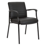 Office Star FL Series Faux Leather Padded Guest Chair with Built-in Lumbar Support, Black with Black Frame