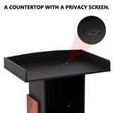 Logo & Text Podium Stand,Wood Lectern with Adjustable Partition,Church Pulpit with Storag