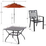 PHI VILLA 5 Pcs Patio Dining Set with Umbrella(Orange Red)