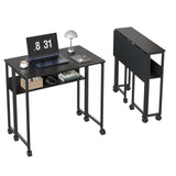 Small Foldable Computer Table on Wheels for Home Office & Small Spaces, Portable Workstation with Brakes