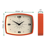 JONES CLOCKS® Movie wall Clock | Retro Rectangular Clock | 10 inch | Orange | Cool mid-Century Designer Look for Kitchen, Living Room or Office