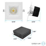 LUXRITE 5 Inch LED Recessed Light, Regressed Spotlight with Square White Interchangeable Trim, 22W, 1800LM, 5CCT 2700K–5000K, 60° Beam, Dimmable, Twist-N-Lock, CRI90, Wet & IC Rated, ETL (4 Pack)