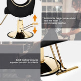 Artist hand Barber Chair Reclining Salon Chair for Hair Stylist with Heavy Duty Hydraulic Pump, Salon Hair Styling Chair 360 Degree Swivel for Haircutting Braiding, Max Load 440 Lbs, Black and Gold