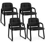 GIANTEX Waiting Room Guest Chairs Set of 4, Leather Office Reception Chairs with Padded Armrests, Sled Base, Metal Frame, Stationary Side Chairs No Wheels for Conference Meeting Lobby Home, Black