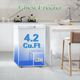 Chest Freezer 4.2 Cubic Feet Deep Freezer with Removable Storage Basket 7 Adjustable Temperature Energy Saving, Super Quiet for Garage, Office, Kitchen, or Apartment