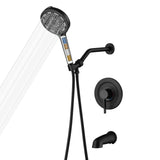 SUMERAIN Matte Black Shower System with Tub Spout, Modern Tub Shower Faucet with 6-Spray Filtered Handheld Shower Head