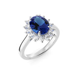 MSBLUE 3CT Lab Grown Blue Sapphire Halo Engagement Ring Silver Size 6.5