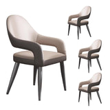 Quvex Modern Scratch-Resistant Leather Dining Chairs Set of 4 with Arms, Upholstered Kitchen Chairs with Ergonomic Curved Back & Natural Latex Cushion Seat, Heavy-Duty Metal Legs, Light Grey/Grey