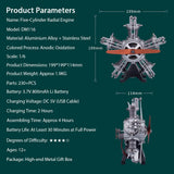 MechPuConToy DM116 Mini Metal Engine Model Kit That Works, 1:6 Five-Cylinder Radial Engine Aircraft Engine Electric Model DIY Assembly Kit, Science Education Educational for Youth & Teens (250+ PCS)