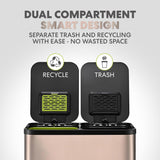 16 Gallon Dual Compartment Kitchen Trash Can - Hands-Free Step Pedal, Soft-Close Lid