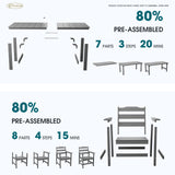 7 Piece Outdoor Dining Set, Patio Dining Table and 6 Chairs, All-Aluminum Frame