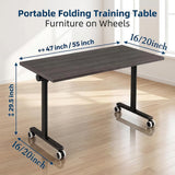 WXHYMXFDC Folding Conference Table with Wheels, Mobile Flip-Top Training Table, Modular Space-Saving Meeting Tables for Office, Classroom, Seminar, Classroom,Library,55in,12