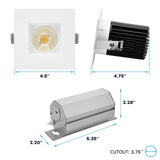 LUXRITE 4 Inch Recessed Light, Regressed Canless LED Spotlight, 5CCT 2700K-5000K, CRI90, 22W, 1700 Lumens High Output, 60º Wide Flood, Square White Trim, Dual Dimmable, IC & Wet Rated (4 Pack)