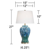 Possini Euro Design Temple Jar 27" Tall Modern Asian Table Lamps Set of 2 Blue-Green Teal Ceramic Living Room Bedroom Bedside Nightstand House Office Home Reading White Shade (Colors May Vary)