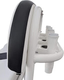 Fishmaster Pro Series Leaning Post for Center Console Fishing Boats - Deluxe Backrest, Rod Holders, Flow-Through Foam, Storage Compartment, Foldable Footrest – White Upholstery/White Powder Coated