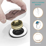 KUZOR Chrome Pop Up Bathroom Sink Drain with Overflow - Fits 1-5/8" to 2" Holes, 304 Stainless Steel for Vanity/Vessel Sink