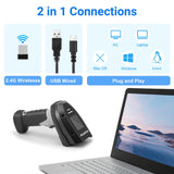 ONEWSCAN Barcode Scanner Wireless, 1D Laser Bar Code Scanners with Stand 2.4G Wireless & USB Wired Connection Plug and Play 2 in 1 Handheld Barcode Reader with Screen