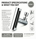 Faucet Extender, 5.5 Inch Long, 4 in 1 360° Waterfall Kitchen Faucet Head Replacement with 2 Adapters & Spanner, Metal Construction, Universal Adapter, Extender for Bathroom Sink.