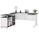 Tribesigns 63 Inch Executive Desk with File Cabinet, L Shaped Office Desk with Drawers and Storage Shelves, Business Furniture Set Workstation for Home Office, Gray and White