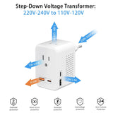 SARQW 220V to 110V Voltage Conversion Plug Adapter for Traveling from USA to Europe with 2 USB and 2 USBC Ports PD 20 W, 2 AC Outlets International Power Adapter