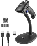 Wireless 1D 2D Barcode Scanner with Stand for Warehouse POS and Computer