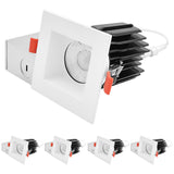 LUXRITE 3 Inch LED Regressed Canless Spotlight + Square White Interchangeable Trim, 5CCT 2700K-5000K, Twist N' Lock, Recessed Lighting, 15W, 1250LM, CRI90, Dimmable, 60° Beam, IC & Wet Rated (4 Pack)