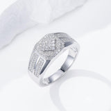 Oseew Round Cut Moissanite Rings Wedding for men Hip Hop Iced Out Luxury Men's Moissanite Ring sterling silver/ 10k 14k 18k gold square frame(white gold)