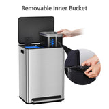 GarveeHome 60 L/16 gal Kitchen Trash Can,2×8 gal Pedal Trash Bin with Removable Baskets,Stainless Steel Garbage Can
