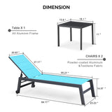 PURPLE LEAF Patio Chaise Lounge Chairs 2 Pieces with Wheels, Turquoise Blue